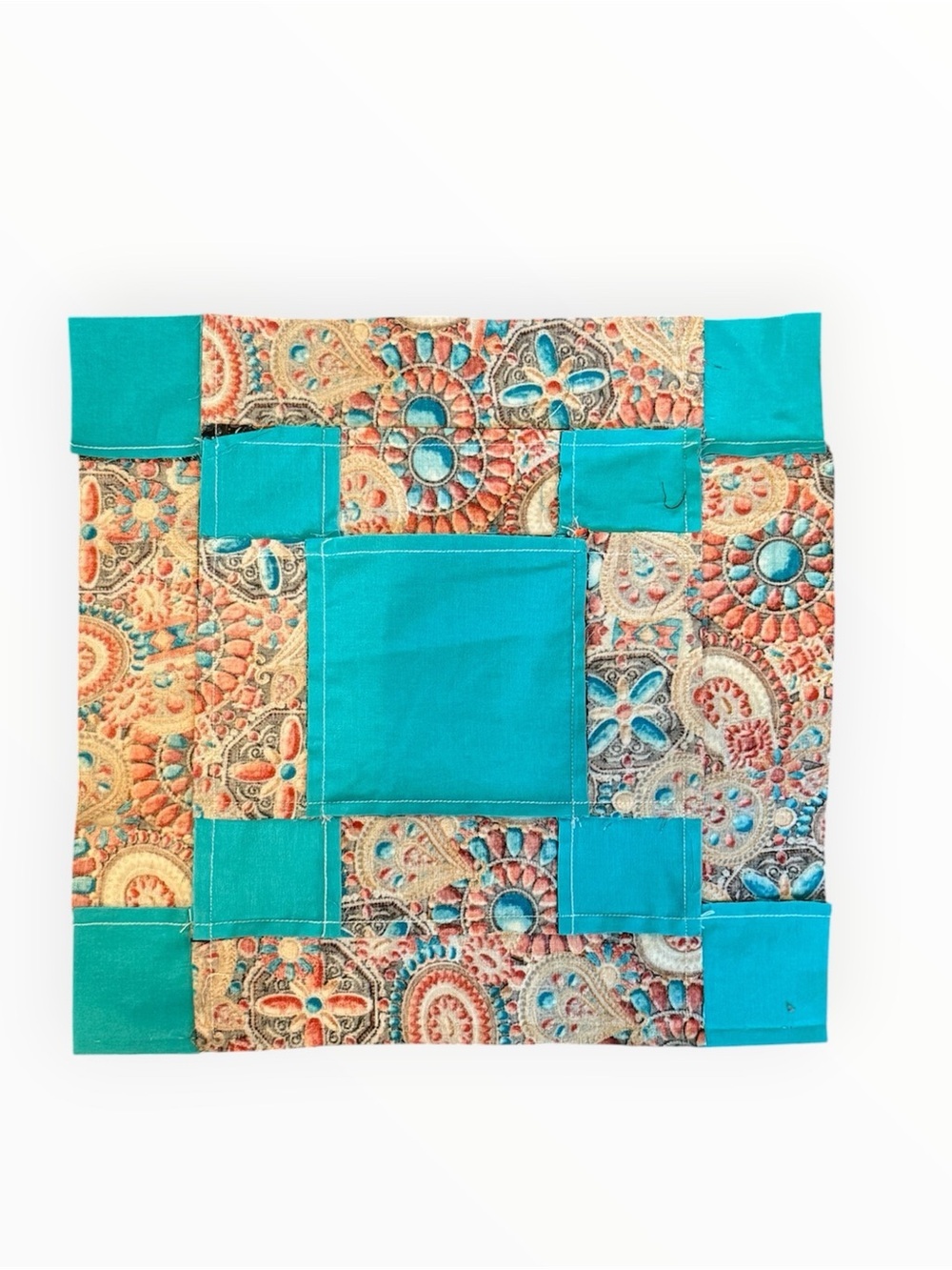 9 Piece Mixed Fabric Quilt Blocks Sewn Cotton Fabric Squares Southwestern Theme - Picture 6 of 6